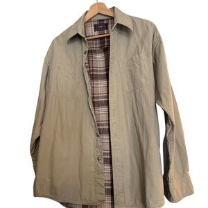 Wrangler Mens Flannel Lined Tan Button Front Cotton Shirt Jacket Workwear MEDIUM